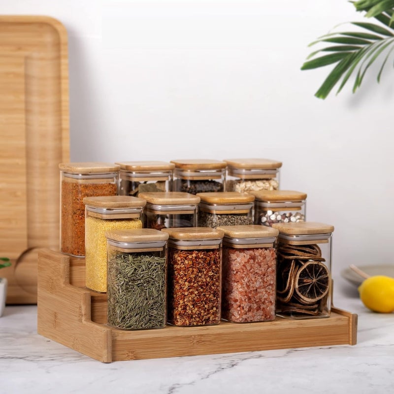 VILON 280ml Glass Jars with Bamboo Lids | Square Airtight Spice & Storage Containers for Kitchen, Pantry & Herbs | Set of 6 - Image 4