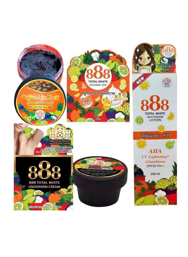 888 توتال وايت 888 مجموعة توتال وايت مقشر للجسم وكريم تحت الإبط وصابون للجسم وغسول
