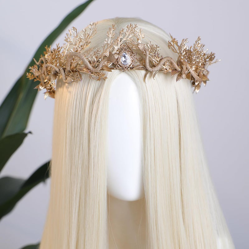 MOSTORY Gold Medusa Fairy Crown - Goddess Snake Headpiece for Renaissance Accessories Women, Floral Greek Snake Circlet for Medusa Queen Costume Renfaire Cosplay Fairycore - Image 2