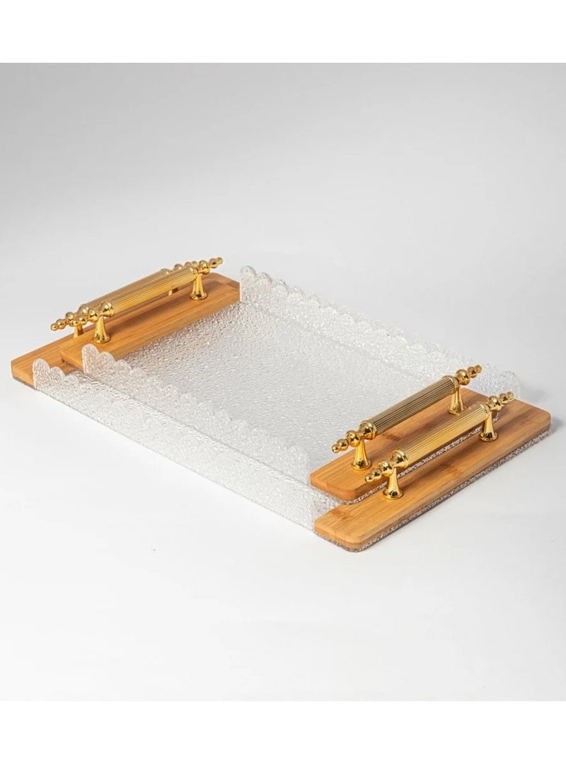 CC Bin Shihon Acrylic rectangular tray set with wooden ends in two sizes  - Image 1