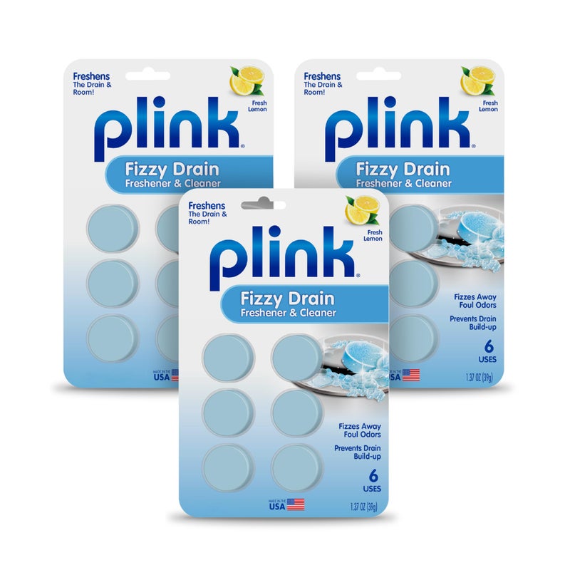 Plink Fizzy Drain Freshener, Prevents Buildup and Maintains a Clear Drain, Removes Drain Odor, 3 Packs of 6, 18 Total Tablets - Image 1