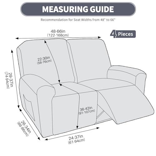 JIVINER Loveseat Recliner Covers, Jacquard 4 Piece Recliner Sofa Cover with Pockets Washable Lazy Boy Reclining Couch Protector with Elastic Bottom (Recliner Loveseat, Beige) - Image 5