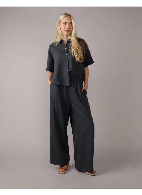 AE Linen-Blend Short-Sleeve Button-Up Shirt