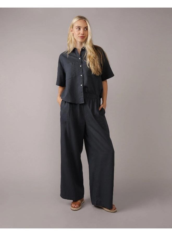 AE Linen-Blend Short-Sleeve Button-Up Shirt