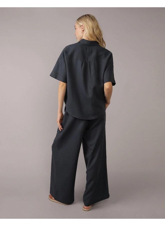 AE Linen-Blend Short-Sleeve Button-Up Shirt