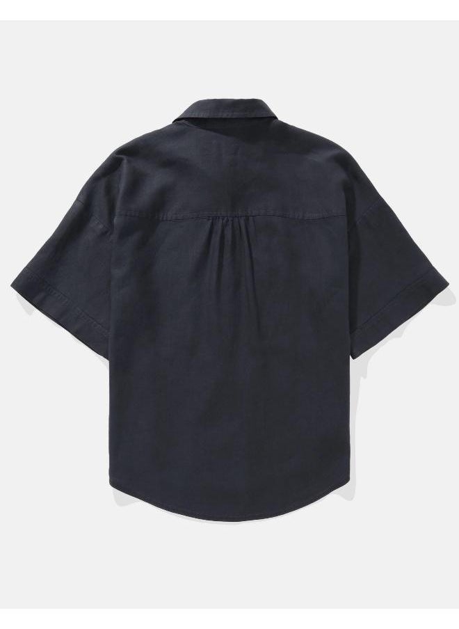 AE Linen-Blend Short-Sleeve Button-Up Shirt