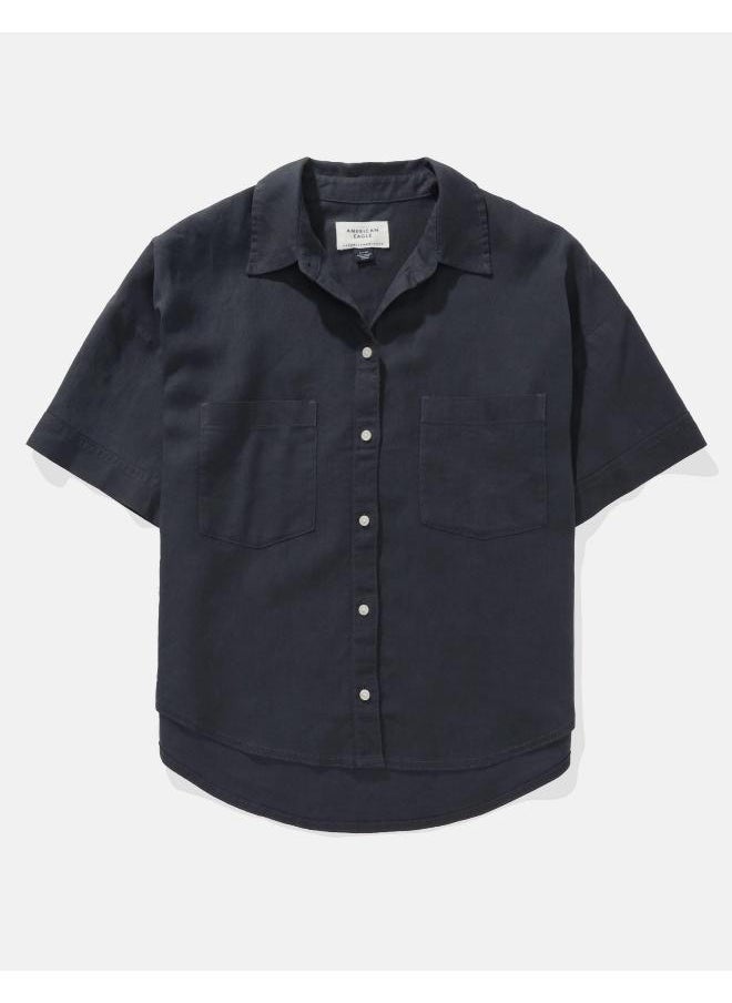 AE Linen-Blend Short-Sleeve Button-Up Shirt