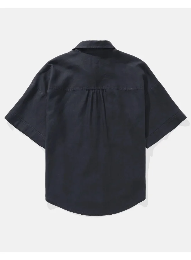 American Eagle AE Linen-Blend Short-Sleeve Button-Up Shirt
