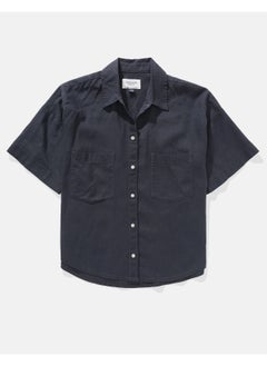 American Eagle AE Linen-Blend Short-Sleeve Button-Up Shirt  - Image 4
