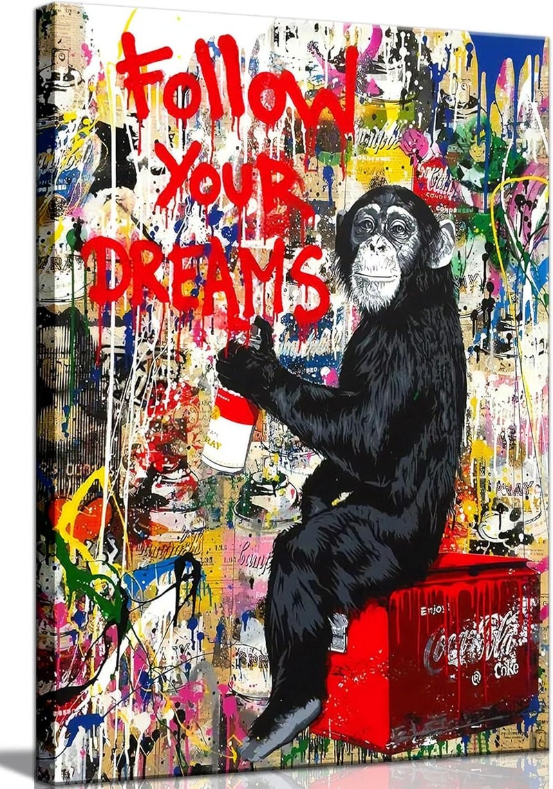 AKOTAC Banksy Inspired Monkey Canvas Art - Follow Your Dreams - Image 1