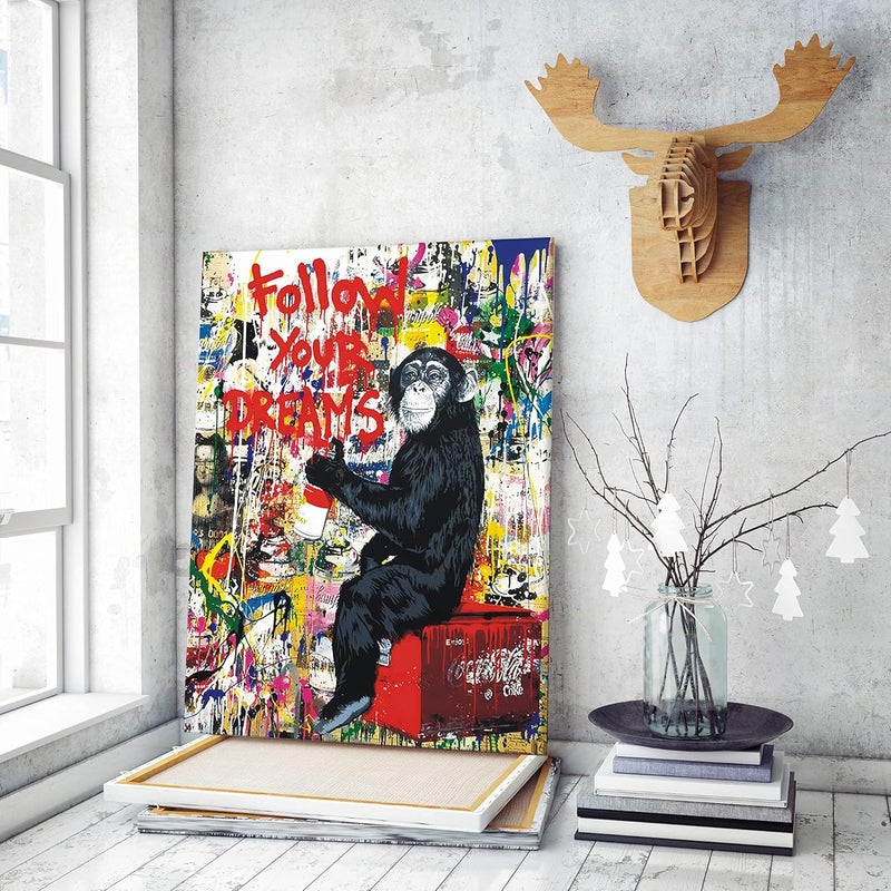AKOTAC Banksy Inspired Monkey Canvas Art - Follow Your Dreams - Image 2
