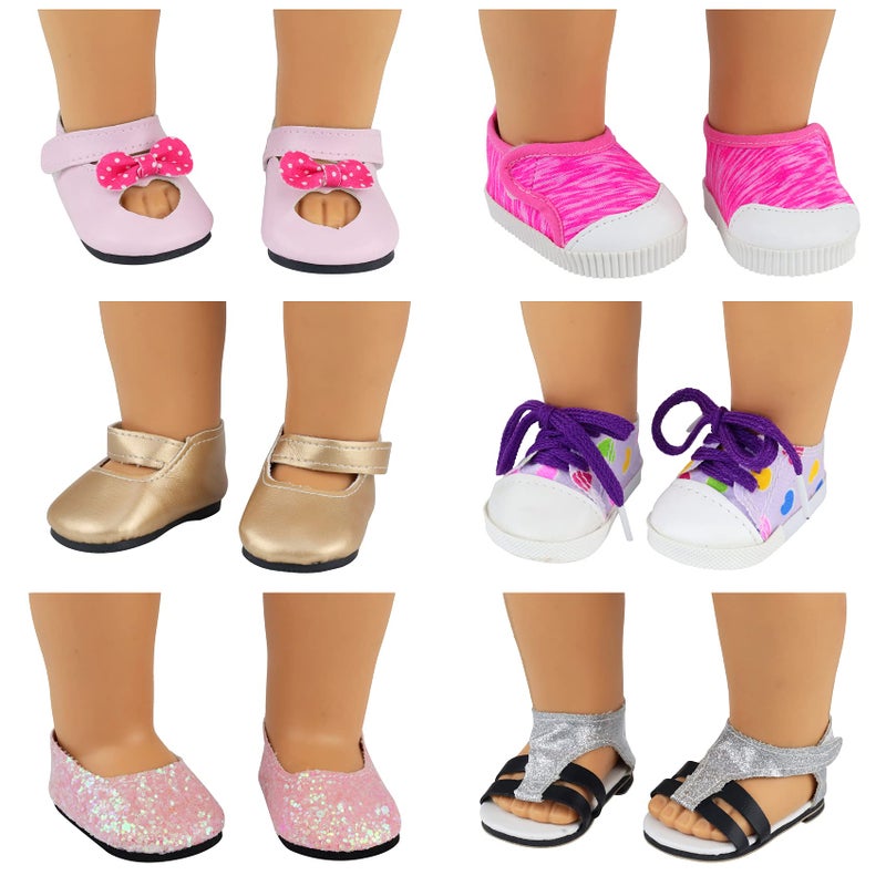 Ecore Fun 18 Inch Girl Doll Accessories Includes 9 Pairs of Shoes and 4 Pairs of Random Color Socks Fit for 18 Inch Girl Doll - Sandals, Casual Shoes, Canvas Shoes, Roller Skates ect - Image 3