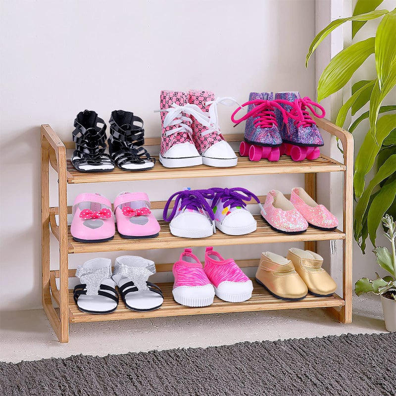 Ecore Fun 18 Inch Girl Doll Accessories Includes 9 Pairs of Shoes and 4 Pairs of Random Color Socks Fit for 18 Inch Girl Doll - Sandals, Casual Shoes, Canvas Shoes, Roller Skates ect - Image 5