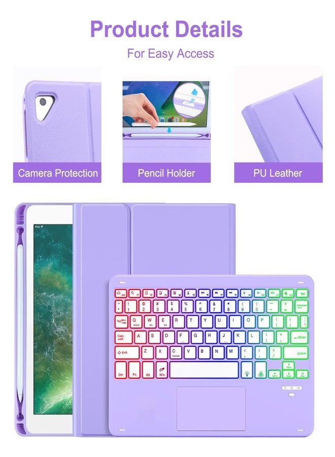 MePadKey Touchpad Keyboard Case for iPad 6th 2018/5th Generation 2017 9.7 inch, 7-Color Backlight Type-C Charging Keyboard with Pencil Holder Cover Fit iPad Air 2/Pro 9.7 (Purple) - Image 3