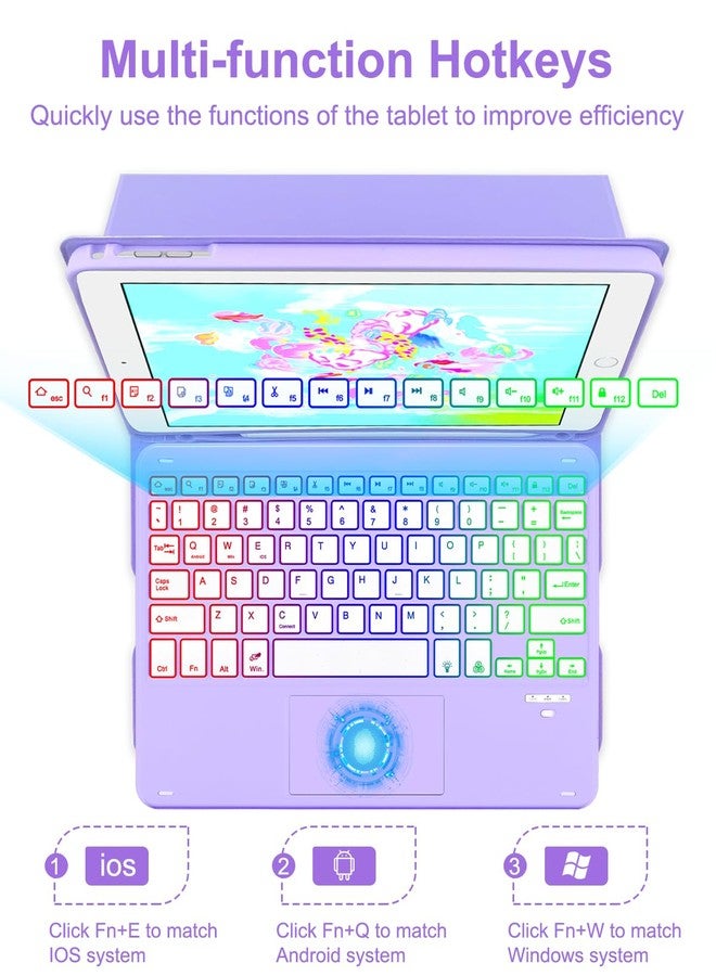 MePadKey Touchpad Keyboard Case for iPad 6th 2018/5th Generation 2017 9.7 inch, 7-Color Backlight Type-C Charging Keyboard with Pencil Holder Cover Fit iPad Air 2/Pro 9.7 (Purple) - Image 4