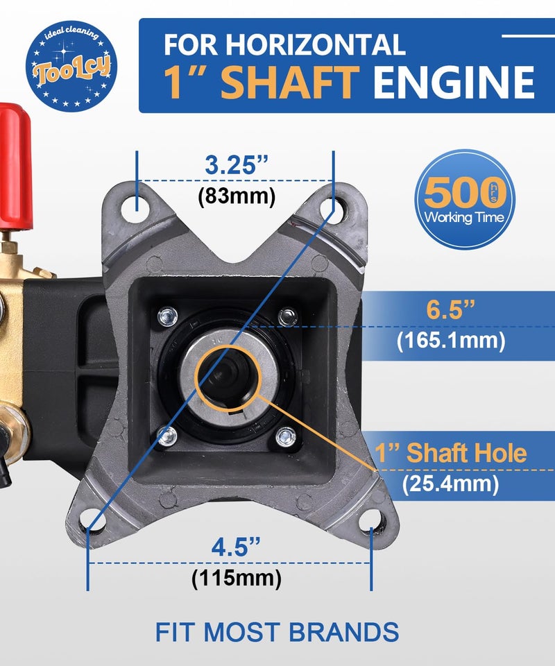 TOOLCY Pressure Washer Pump Max 4400 PSI 4.2 GPM, 1" Shaft Horizontal Gas Power Washer Pump Replacement, Direct Drive Triplex Plunger Replacement Pump with Pressure Adjustment Unloader, 5 Nozzle Tips - Image 3