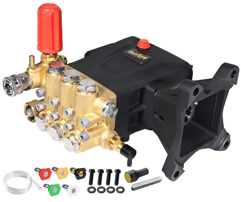 TOOLCY Pressure Washer Pump Max 4400 PSI 4.2 GPM, 1" Shaft Horizontal Gas Power Washer Pump Replacement, Direct Drive Triplex Plunger Replacement Pump with Pressure Adjustment Unloader, 5 Nozzle Tips - Image 1