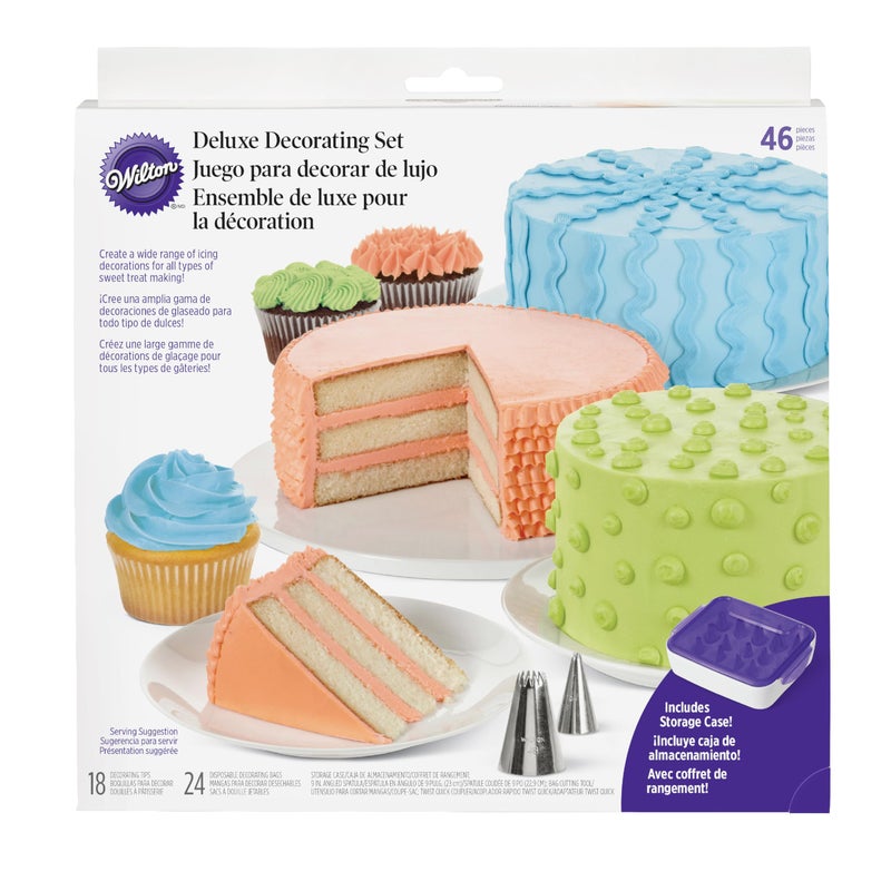 Wilton Cake Decorating Supplies Kit Decorate Treats with Your Organized Decorating Tool Set Disposable Pastry Bags Stainless Steel Icing Tips and Spatula 46Piece