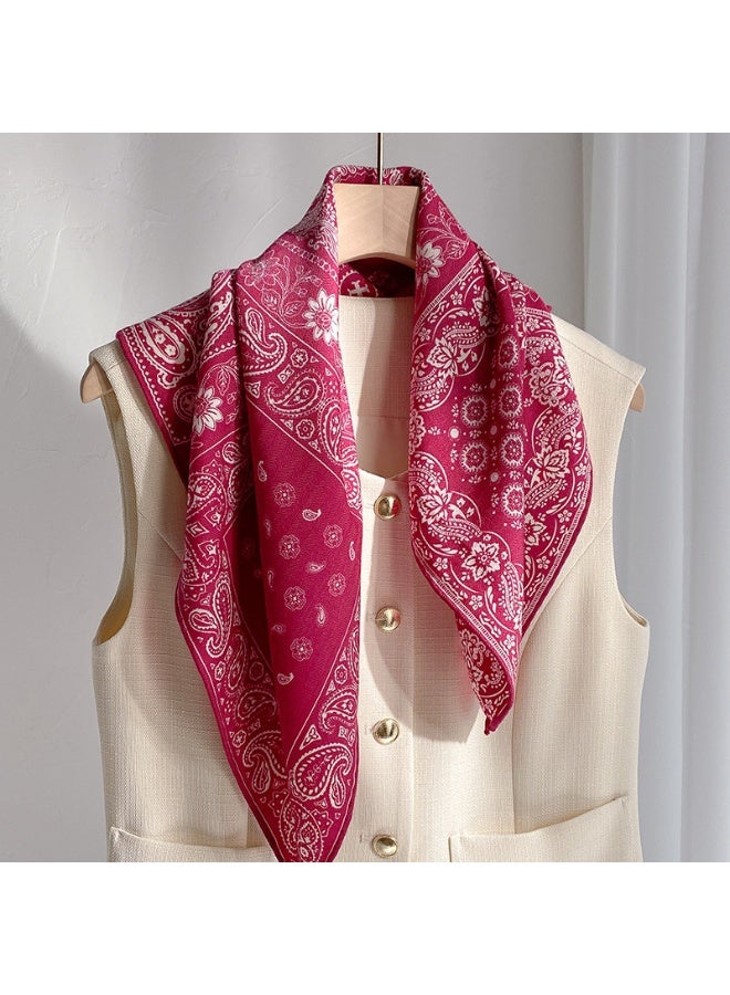 Handmade Silk & Wool Scarf, Red Totem Graphic Print Pattern