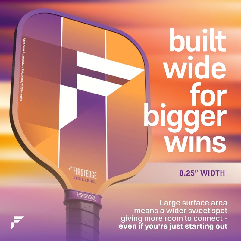 FIRSTEDGE StrikeBase Fibreglass Pickleball Paddle | Wide Body Pickleball Racket | Grit Painted Surface | Dual-Tone Edge Guard | Lightweight (Sunset Orange) - Image 3