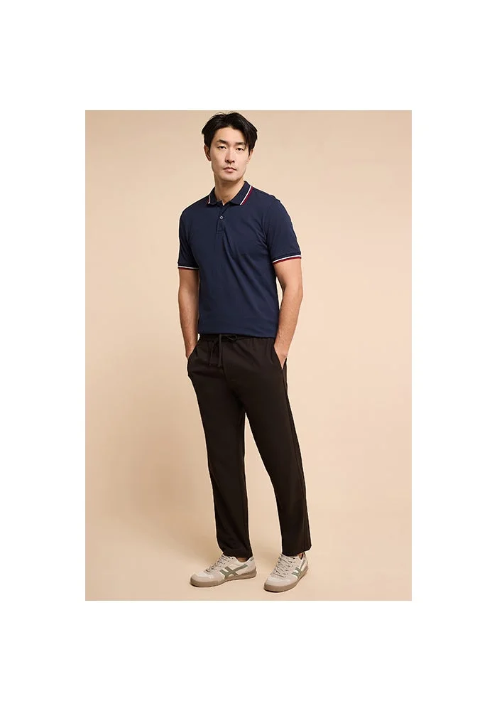 R&b  Solid Straight Fit Pants with Drawstring Waist for Men | Best Price UAE