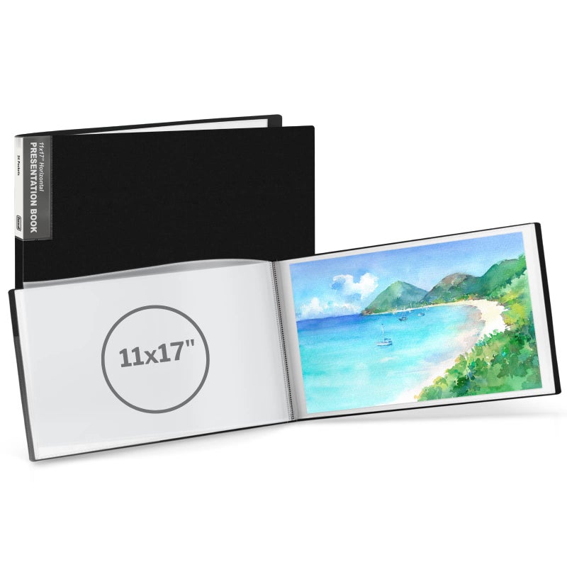 Dunwell 11x17 Portfolio Binder (Black, Horizontal), Presentation Book with 24 Pockets, Large 11 x 17 Art Portfolio Folder, Acid-Free Poly Cover and Sleeves - Image 1