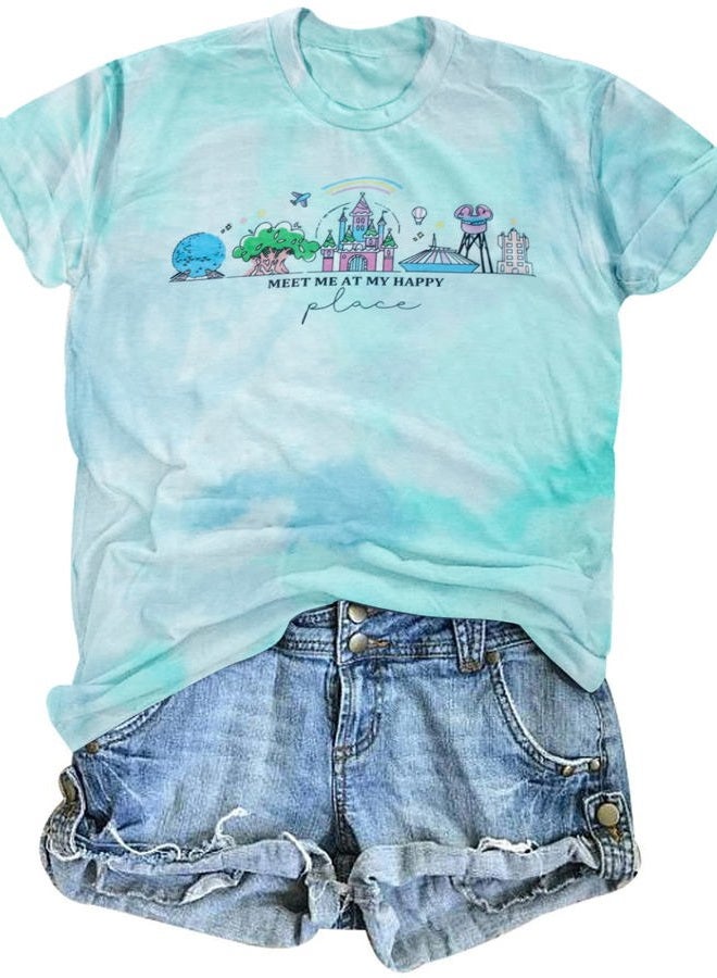FASHGL Womens World Traveler Shirt Magic Kingdom Graphic Tshirt Matching Trip T-Shirt Girl Vacation Hodilay Short Sleeve Top, Tie Dye Blue, L - Image 1