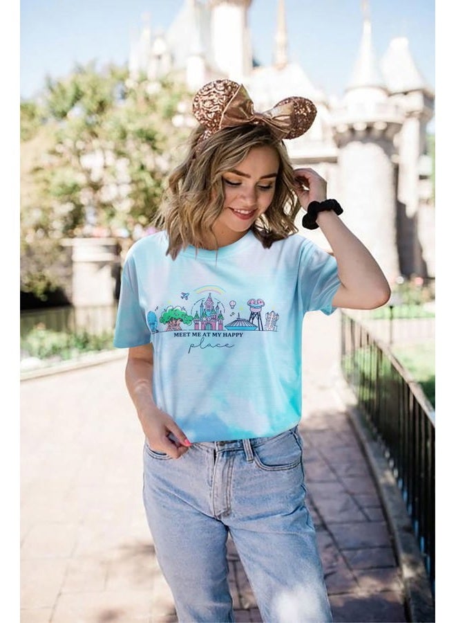FASHGL Womens World Traveler Shirt Magic Kingdom Graphic Tshirt Matching Trip T-Shirt Girl Vacation Hodilay Short Sleeve Top, Tie Dye Blue, L - Image 4
