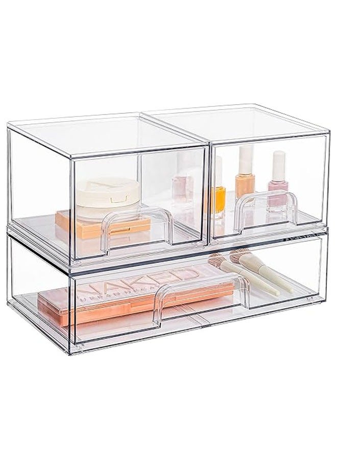 Arabest Stackable Storage Drawers Set of 3, 12.1" Wide and 4.4'' Tall Clear Plastic Organizer Bins for Makeup, Cosmetics, Beauty Supplies,Ideal for Vanity, Bathroom,Cabinet,Pantry Organization  - Image 1