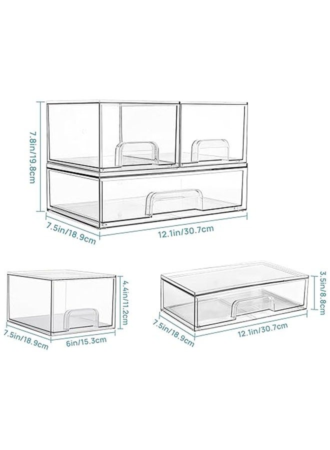 Arabest Stackable Storage Drawers Set of 3, 12.1" Wide and 4.4'' Tall Clear Plastic Organizer Bins for Makeup, Cosmetics, Beauty Supplies,Ideal for Vanity, Bathroom,Cabinet,Pantry Organization  - Image 2