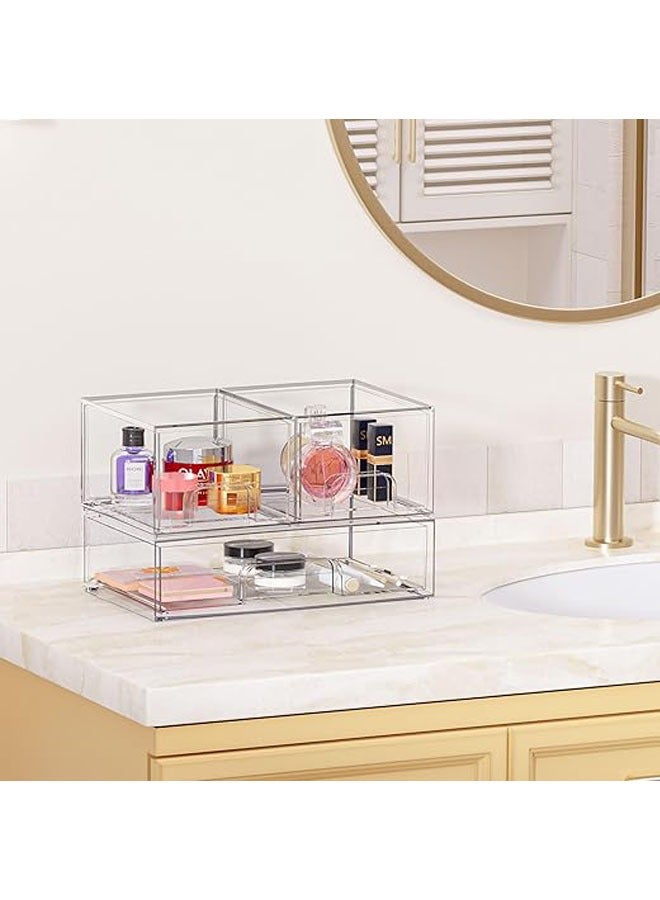 Arabest Stackable Storage Drawers Set of 3, 12.1" Wide and 4.4'' Tall Clear Plastic Organizer Bins for Makeup, Cosmetics, Beauty Supplies,Ideal for Vanity, Bathroom,Cabinet,Pantry Organization  - Image 4