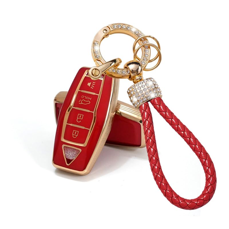 BDFHYK ATFIGII Car Key Fob Cover Compatible with Mitsubishi Outlander 2025 2024 2023 2022 Case TPU Protector Cover Keychain 4 Buttons B Gold Red - Image 1