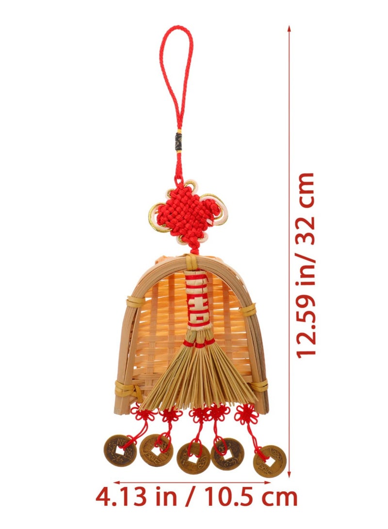 Excefore Chinese Lucky Decoration, Good Luck Charms Decor Chinese Knot Lucky Coins I-Ching Fortune Coin Chinese Broom And Healthy, Chinese New Year Car Decoration - Image 5