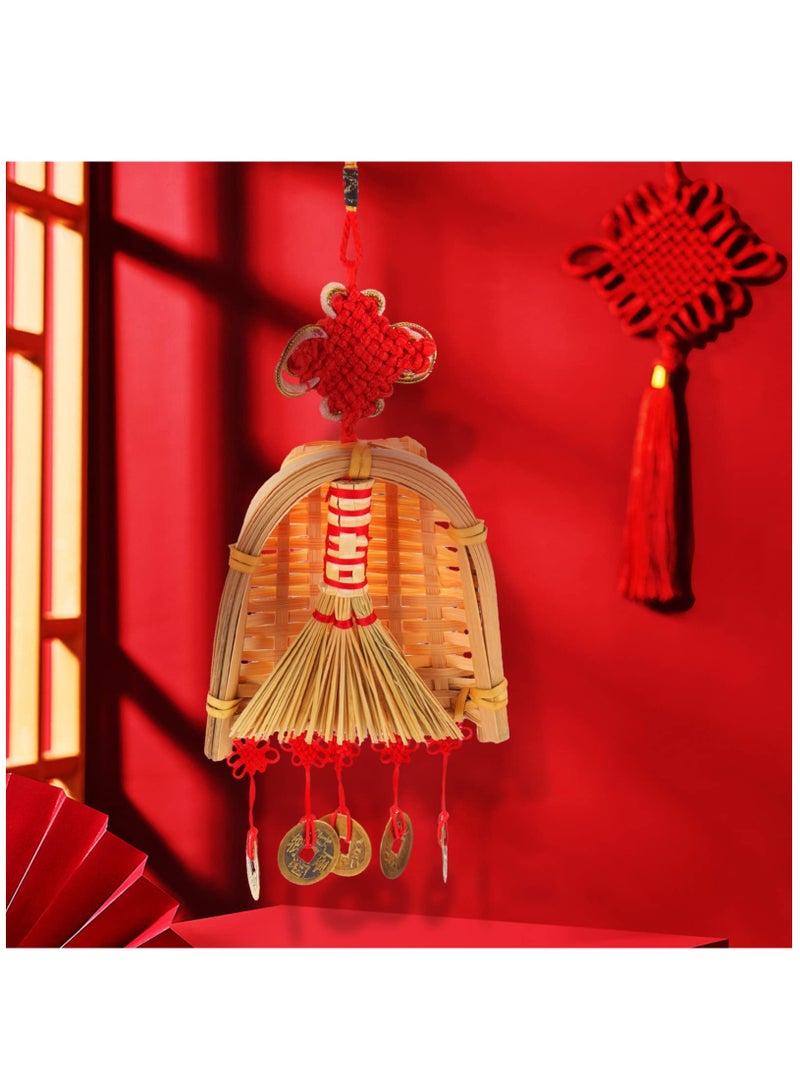 Excefore Chinese Lucky Decoration, Good Luck Charms Decor Chinese Knot Lucky Coins I-Ching Fortune Coin Chinese Broom And Healthy, Chinese New Year Car Decoration - Image 4