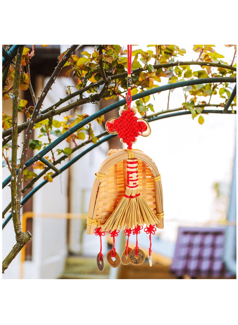 Excefore Chinese Lucky Decoration, Good Luck Charms Decor Chinese Knot Lucky Coins I-Ching Fortune Coin Chinese Broom And Healthy, Chinese New Year Car Decoration - Image 2