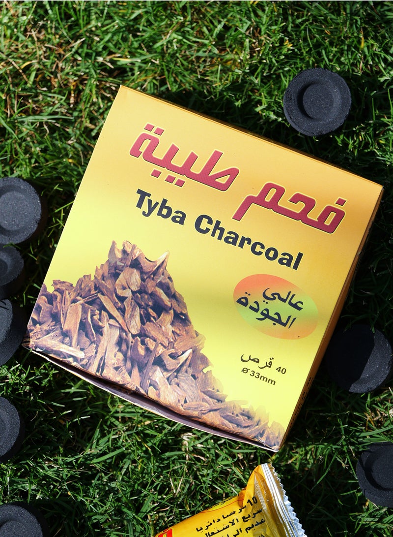 طيبة فحم بخور طيبة – سريع الاشتعال، عديم الرائحة، جودة عالية، حرارة ثابتة ومناسب جداً للعود والبخور، قليل الرماد – 3 علب × 40 قرص (إجمالي 120 قرص، حجم 33 ملم) - Image 2