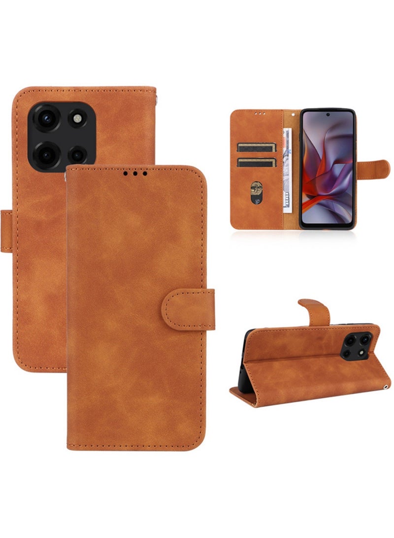 CoomBe Leather Case for MOTO Edge 60 Fusion, Magnetic Wallet Flip Cover Brown - Image 1