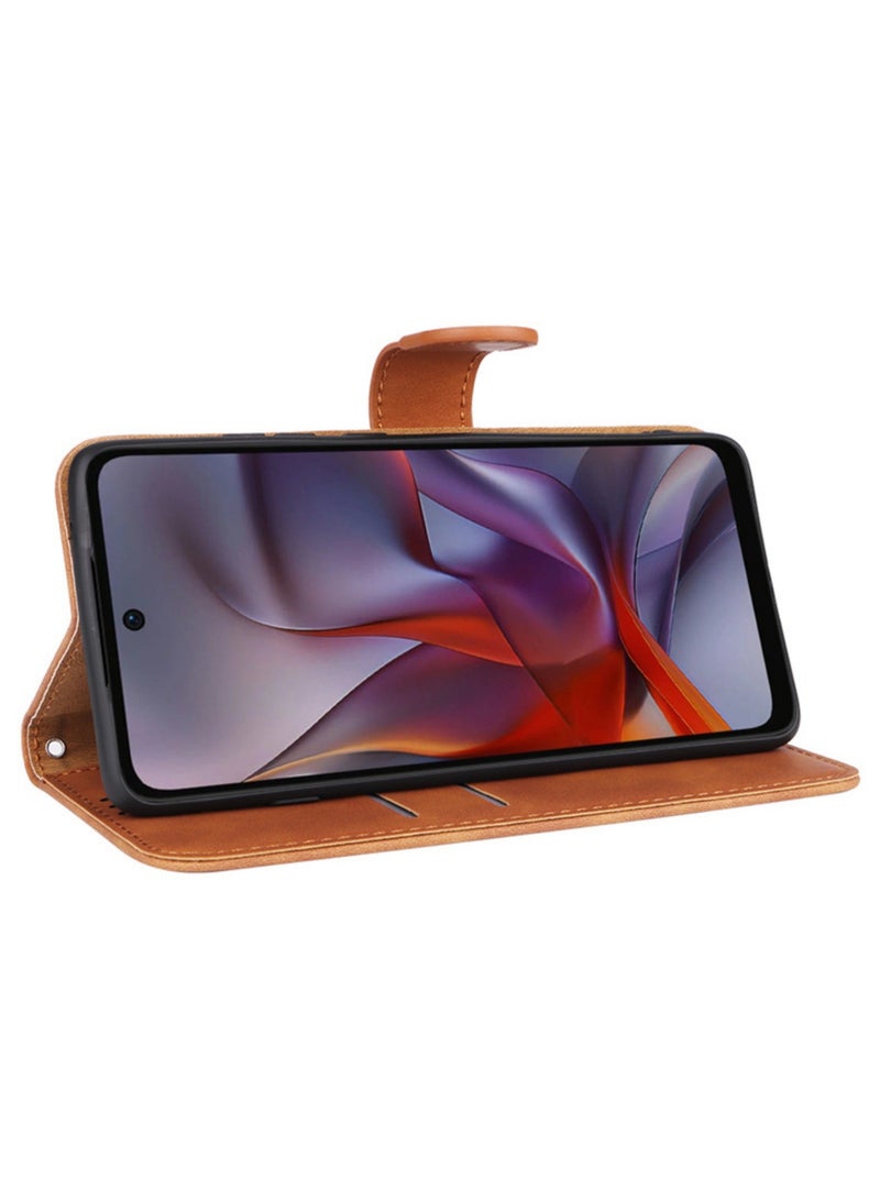 CoomBe Leather Case for MOTO Edge 60 Fusion, Magnetic Wallet Flip Cover Brown - Image 4