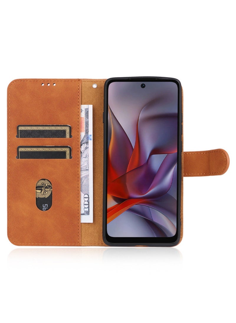 CoomBe Leather Case for MOTO Edge 60 Fusion, Magnetic Wallet Flip Cover Brown - Image 5