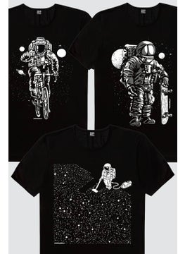 Rock&Roll Astronaut with Bicycle, Astronaut with Broom, Skateboarder Astronaut Men's 3-Piece Eco Pack T-Shirt  - Image 1