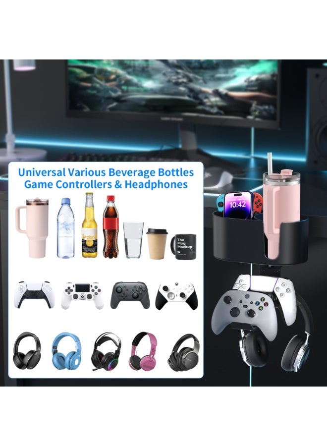 حامل أكواب مكتبي 6 في 1 - علاقة سماعات قابلة للتدوير وتثبيت تحت المكتب - حامل أقلام قابل للفصل مع تخزين مكتبي للكوب والهاتف والأقلام (أسود) - Image 4