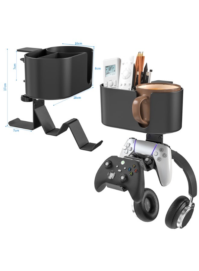 حامل أكواب مكتبي 6 في 1 - علاقة سماعات قابلة للتدوير وتثبيت تحت المكتب - حامل أقلام قابل للفصل مع تخزين مكتبي للكوب والهاتف والأقلام (أسود) - Image 5
