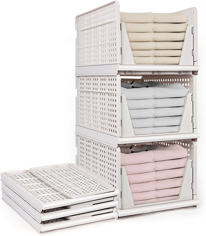 HOTOOLME Extra Large Wardrobe Storage BoxStackable Wardrobe Storage OrganizerSet of 3 Plastic Wardrobe Shelves Closet Organiser BoxClothes Organizer Shelf Basket for Home Wardrobe Bedroom Laundry