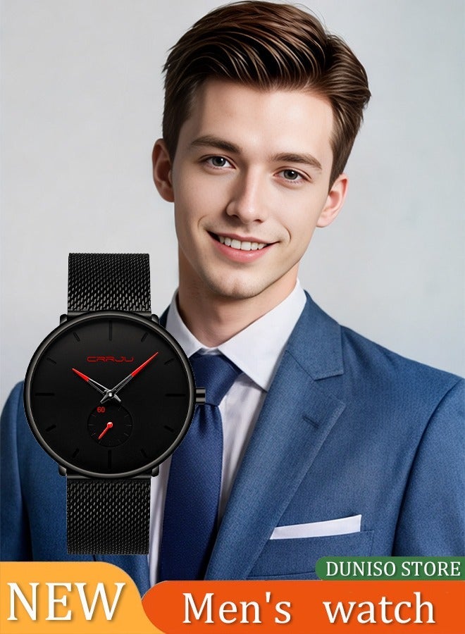 CRRJU Mens Watches Ultra-Thin Minimalist Waterproof - Fashion Wrist Watch for Men Unisex Dress with Stainless Steel Mesh Band - Image 1