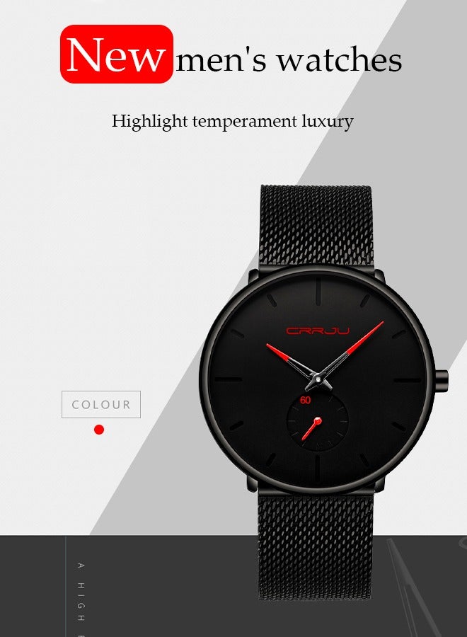 CRRJU Mens Watches Ultra-Thin Minimalist Waterproof - Fashion Wrist Watch for Men Unisex Dress with Stainless Steel Mesh Band - Image 2