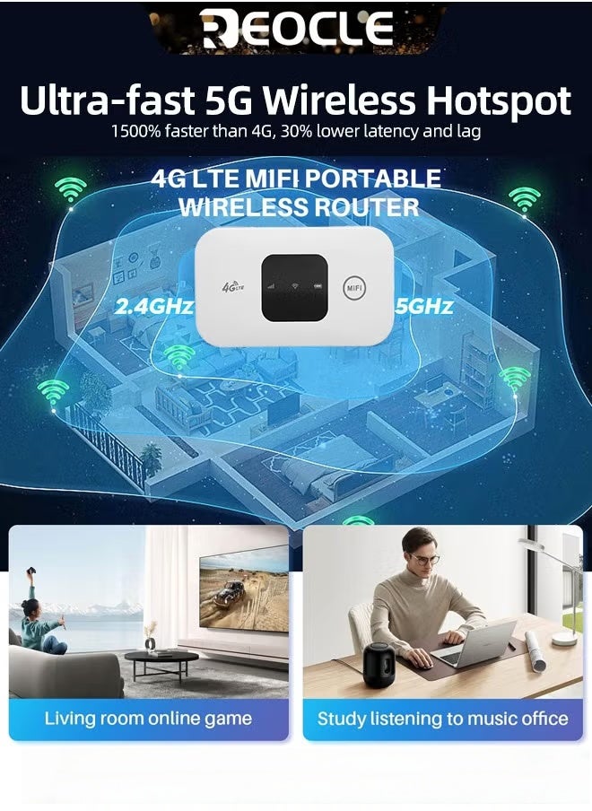 REOCLE Mobile WiFi Hotspot 4G LTE Unlocked Wi-Fi Hotspot Device Wireless WiFi Router Pocket Portable WiFi Hotspot Mobile Travel-Friendly Mobile Travel Router  - Image 3