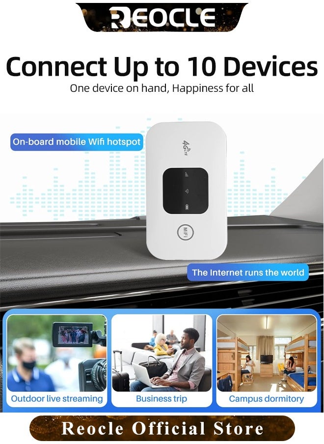 REOCLE - Mobile WiFi Hotspot 4G LTE Unlocked Wi-Fi Hotspot Device Wireless WiFi Router Pocket Portable WiFi Hotspot Mobile Travel-Friendly Mobile Travel Router - Image 1
