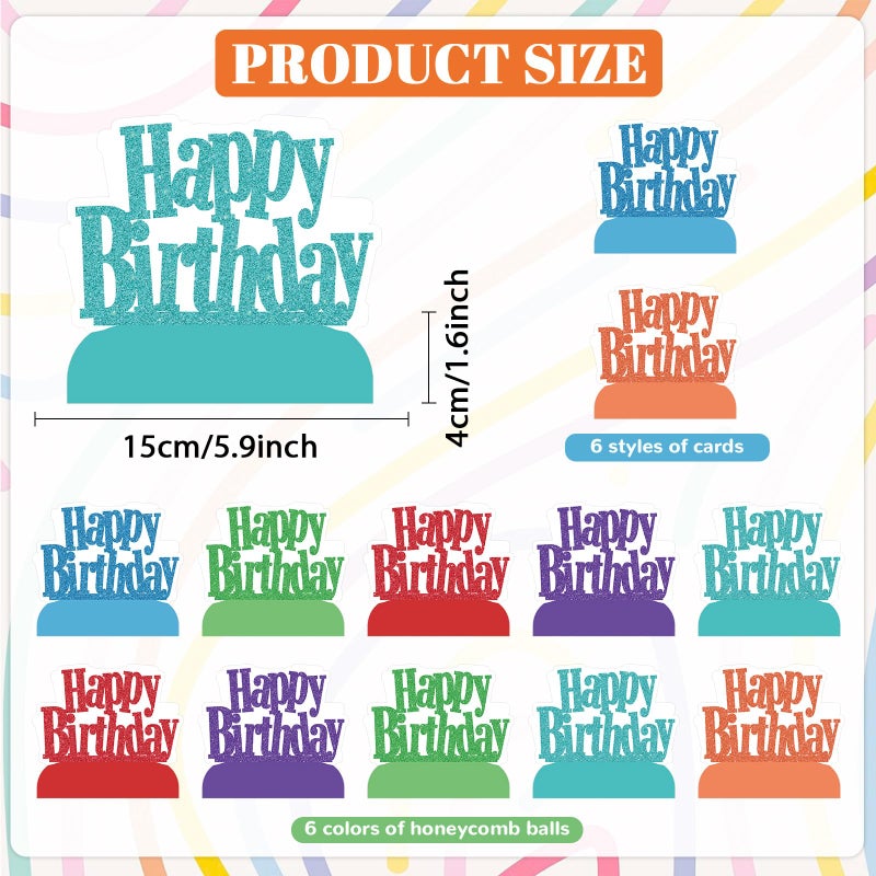 Oitnlaughter 12Pcs Happy Birthday Centerpieces Colorful Birthday Party Decorations Glitter Happy Birthdays Table Honeycomb Centerpieces Decor Table Toppers Ornaments for Glitter Bday Themed Party Supplies Favors - Image 2