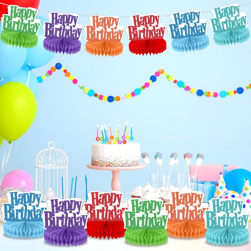 Oitnlaughter 12Pcs Happy Birthday Centerpieces Colorful Birthday Party Decorations Glitter Happy Birthdays Table Honeycomb Centerpieces Decor Table Toppers Ornaments for Glitter Bday Themed Party Supplies Favors - Image 5