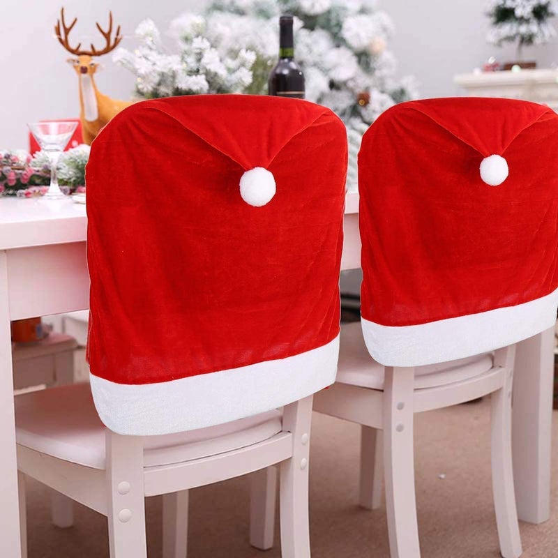 CCINEE 6PCS Christmas Chair CoversSanta Claus Hat Slipcover Xmas Chair Back Cover for Christmas Dinning Room Decoration